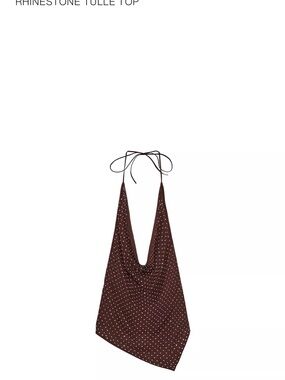 Zara Brown Polka Dot Rhinestone Halter Tulle Top